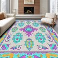 thumbnail image 1 of ODIKA 8'x10' Machine Washable Non-Slip Area Rug, Enchanted Coral Reef Interlocking with Whimsical Sea Creature Motifs High Traffic Rug with Pad, Purple, 636259, 1 of 8
