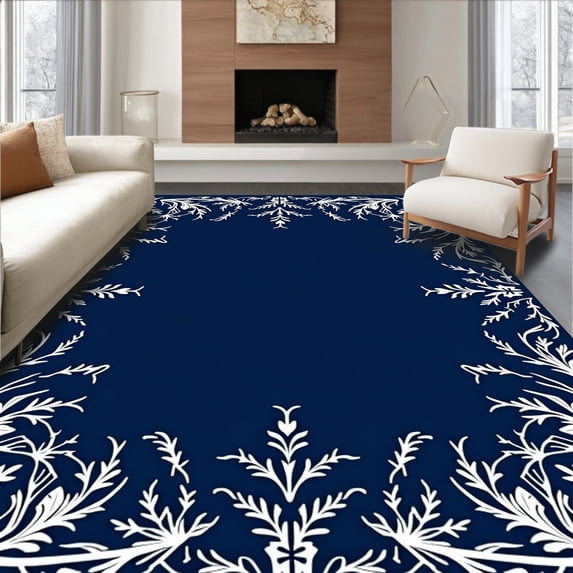ODIKA 8'x10' Machine Washable Non-Slip Area Rug, Enchanted Crystal Decorative Seasonal High Traffic Rug with Pad, Blue, 738996
