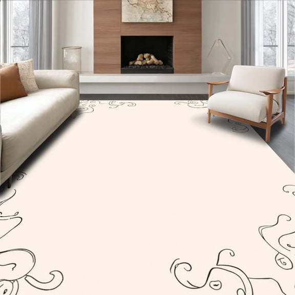 ODIKA 8'x10' Machine Washable Non-Slip Area Rug, Enchanted Fairy Magical Wonderland Dreamy Treasure Delight High Traffic Rug, Beige, 462517