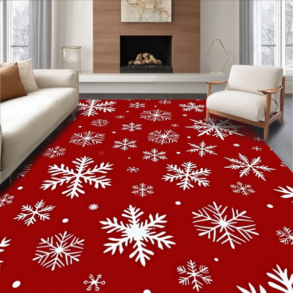 ODIKA 8'x10' Machine Washable Non-Slip Area Rug, Enchanted Frosty Wonderland Stylish Accent High Traffic Rug, Red, 606688