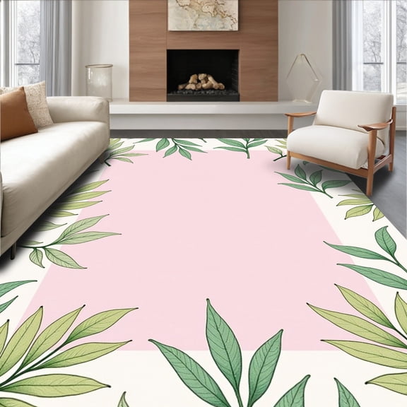 ODIKA 8'x10' Machine Washable Non-Slip Area Rug, Enchanted Meadow Floral Plush Accent High Traffic Rug, Pink, 579534