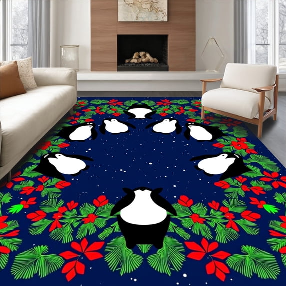 ODIKA 8'x10' Machine Washable Non-Slip Area Rug, Enchanted Polar Night Antarctic Celebration Underfoot High Traffic Rug with Pad, Blue, 639022