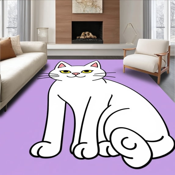 ODIKA 8'x10' Machine Washable Non-Slip Area Rug, Enchanting Whiskered Companion Crochet High Traffic Rug with Pad, White, 726796