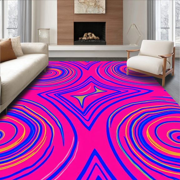 ODIKA 8'x10' Machine Washable Non-Slip Area Rug, Energetic Zigzag Swirls with Multicolor Gradient and Rhythmic Lines High Traffic Rug, Pink, 556689