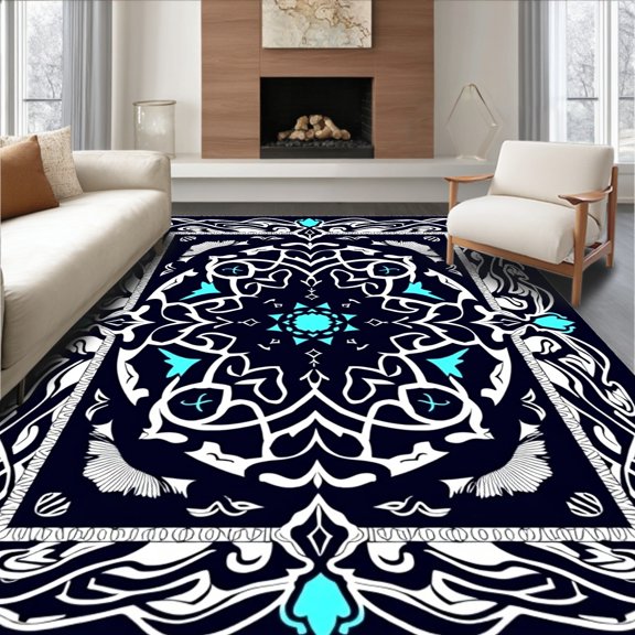 ODIKA 8x10 Machine Washable Non-Slip Area Rug, Ethereal Dreamcatcher Roundie Throw High Traffic Rug, Black, 713910