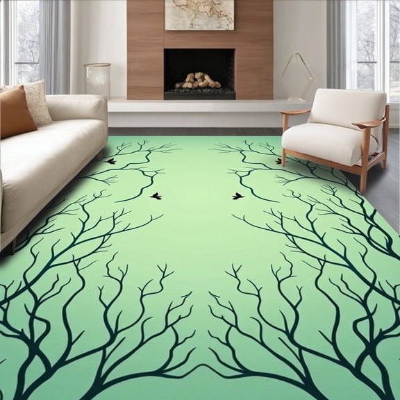 ODIKA 8'x10' Machine Washable Non-Slip Area Rug, Ethereal Flight Journey Verdant With Hovering Companions High Traffic Rug, Green, 462432