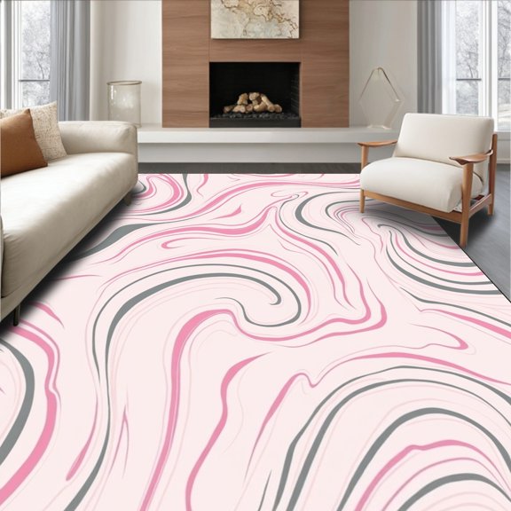 ODIKA 8x10 Machine Washable Non-Slip Area Rug, Ethereal Marble Wavy Interlacing Artistic Delicate High Traffic Rug, Pink, 499075