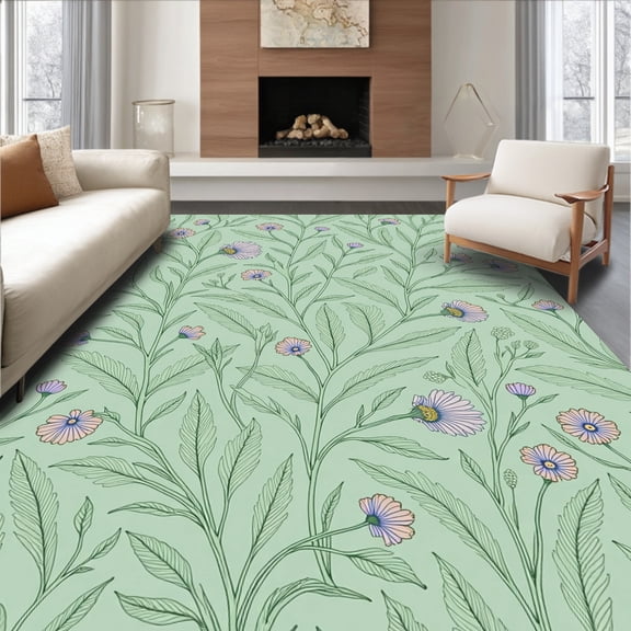 ODIKA 8'x10' Machine Washable Non-Slip Area Rug, Ethereal Meadow Labyrinth Verdant Sanctuary Eclectic High Traffic Rug, Green, 462440