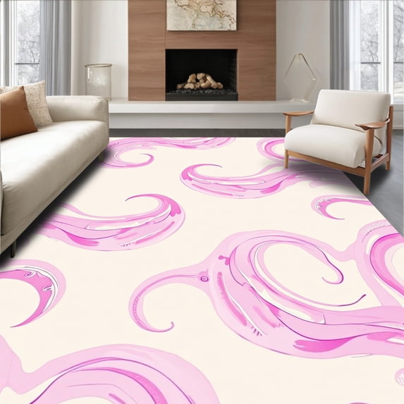 ODIKA 8'x10' Machine Washable Non-Slip Area Rug, Ethereal Mystique Swirled Fantasy Dream Wonderland High Traffic Rug with Pad, Pink, 703179