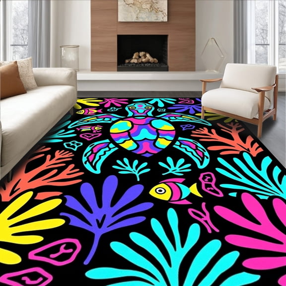 ODIKA 8'x10' Machine Washable Non-Slip Area Rug, Exotic Wonderland DIY Hooking Project High Traffic Rug, Blue, 640238