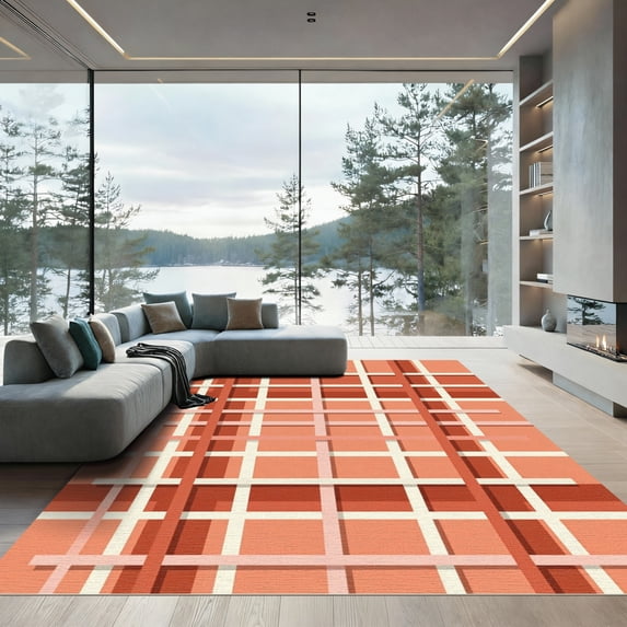 ODIKA 8'x10' Machine Washable Non-Slip Area Rug, Farmhouse Terracotta High Traffic Rug, Orange, 1290254