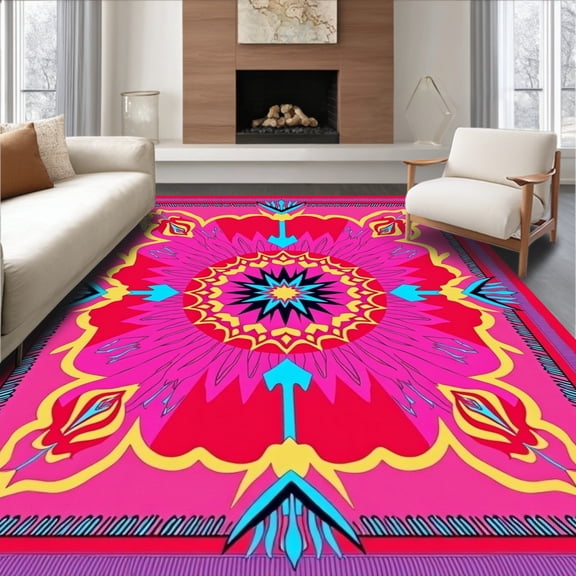 ODIKA 8'x10' Machine Washable Non-Slip Area Rug, Feather High Traffic Rug, Red, 475182