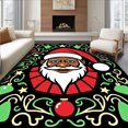 thumbnail image 1 of ODIKA 8'x10' Machine Washable Non-Slip Area Rug, Festive African American Santa Claus With Intricate Holiday Ornament Motifs High Traffic Rug, Black, 740282, 1 of 7