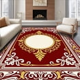 thumbnail image 1 of ODIKA 8'x10' Machine Washable Non-Slip Area Rug, Festive Baroque Laurel Medallion with Flourish Filigree Detailing High Traffic Rug with Pad, Burgundy, 621410, 1 of 8