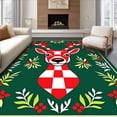 thumbnail image 1 of ODIKA 8'x10' Machine Washable Non-Slip Area Rug, Festive Elk with Checkered Antlers and Holly Motif High Traffic Rug with Pad, Green, 732918, 1 of 8