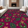 thumbnail image 1 of ODIKA 8'x10' Machine Washable Non-Slip Area Rug, Festive Gift Box Door with Holly Berry Wreath Design High Traffic Rug, Purple, 628153, 1 of 7