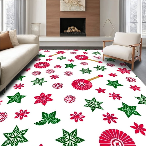 ODIKA 8'x10' Machine Washable Non-Slip Area Rug, Festive Holiday Yarn Decoration Stitching Package High Traffic Rug, Red, 646044