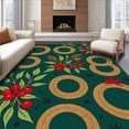 thumbnail image 1 of ODIKA 8'x10' Machine Washable Non-Slip Area Rug, Festive Holly Berry Wreath with Pine Cone Accent Floor High Traffic Rug with Pad, Green, 606117, 1 of 8