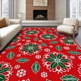 thumbnail image 1 of ODIKA 8'x10' Machine Washable Non-Slip Area Rug, Festive Holly Berry with Intricate Snowflake Filigree Design High Traffic Rug with Pad, Red, 739318, 1 of 8