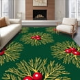 thumbnail image 1 of ODIKA 8'x10' Machine Washable Non-Slip Area Rug, Festive Pine Wreath with Ribbon and Berry Motifs High Traffic Rug, Green, 503766, 1 of 7