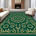 thumbnail image 1 of ODIKA 8'x10' Machine Washable Non-Slip Area Rug, Festive Pinecone and Holly Wreath Motif with Elegant Swirling Vines High Traffic Rug, Green, 738578, 1 of 7