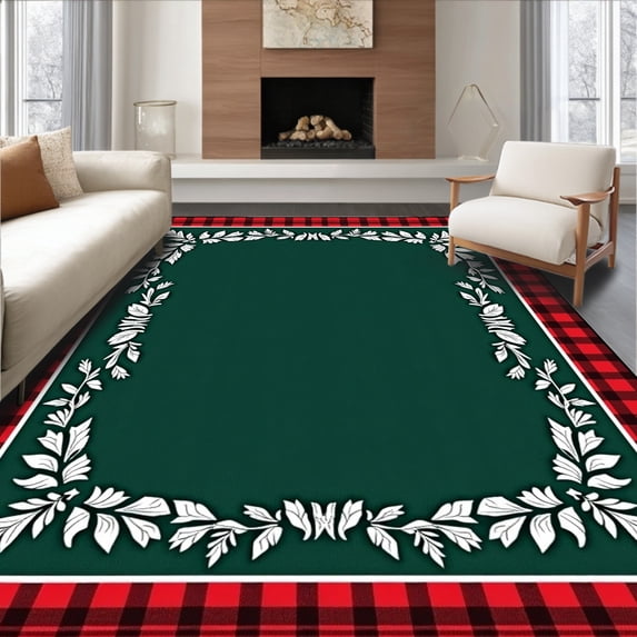 ODIKA 8'x10' Machine Washable Non-Slip Area Rug, Festive Season Hearth Entrance Decorative Anti Fatigue Welcome High Traffic Rug, Red, 625427