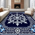 thumbnail image 1 of ODIKA 8'x10' Machine Washable Non-Slip Area Rug, Festive Snowflake Crochet Handicraft Yarn Needlework Embroidery High Traffic Rug with Pad, Blue, 742415, 1 of 8