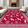 thumbnail image 1 of ODIKA 8'x10' Machine Washable Non-Slip Area Rug, Festive Snowflake Reindeer with Holiday Motifs High Traffic Rug, Red, 632369, 1 of 7