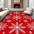 thumbnail image 1 of ODIKA 8'x10' Machine Washable Non-Slip Area Rug, Festive Snowflake Winter Holiday Celebration Decorative High Traffic Rug with Pad, Red, 632580, 1 of 8