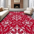 thumbnail image 1 of ODIKA 8'x10' Machine Washable Non-Slip Area Rug, Festive Snowflake Winter Wonderland Decorative Holiday High Traffic Rug with Pad, Red, 608917, 1 of 8