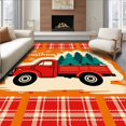 thumbnail image 1 of ODIKA 8'x10' Machine Washable Non-Slip Area Rug, Festive Truck and Evergreen Patchwork Motif Holiday Tree High Traffic Rug with Pad, Orange, 630366, 1 of 8