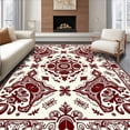 thumbnail image 1 of ODIKA 8'x10' Machine Washable Non-Slip Area Rug, Festive Winter Rose Damask Boho Vintage Style Non Slip High Traffic Rug with Pad, Red, 611757, 1 of 8
