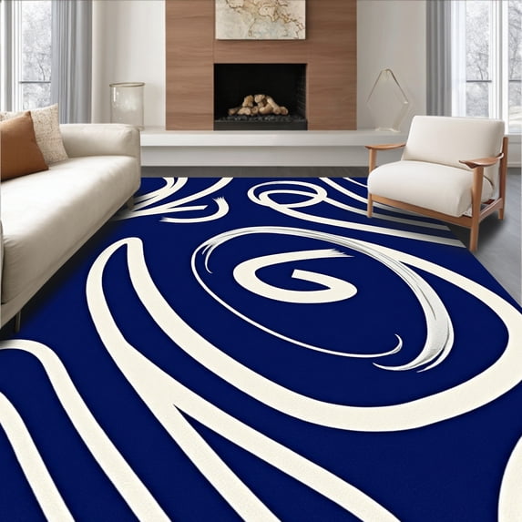 ODIKA 8'x10' Machine Washable Non-Slip Area Rug, Field Emblem Celebration Entryway Greeting Surface High Traffic Rug with Pad, Blue, 672119