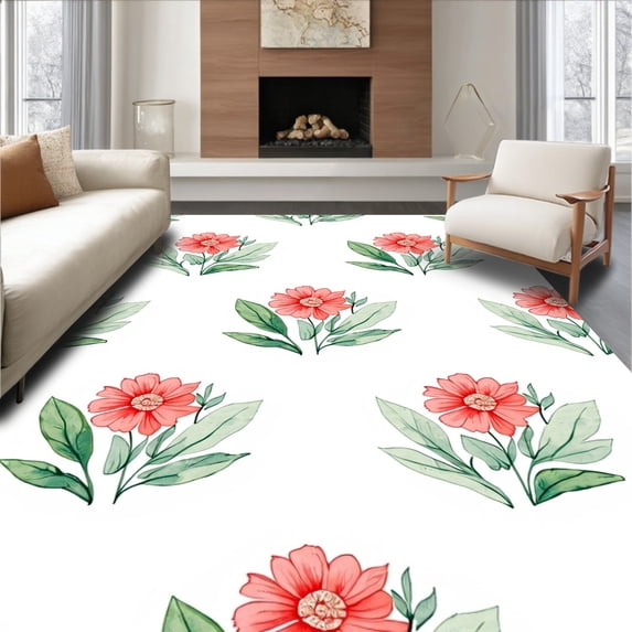 ODIKA 8'x10' Machine Washable Non-Slip Area Rug, Floral Bloom Burst Anti Slip Enchanting Botanical Motif High Traffic Rug, Pink, 724689