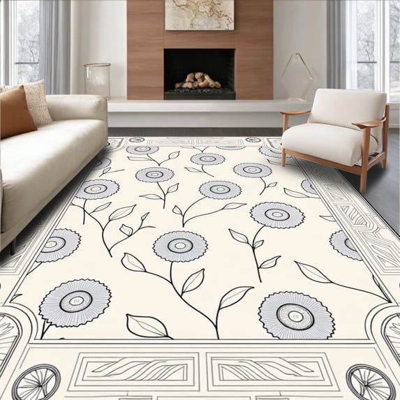 ODIKA 8'x10' Machine Washable Non-Slip Area Rug, Floral Vine High Traffic Rug, Beige, 463900