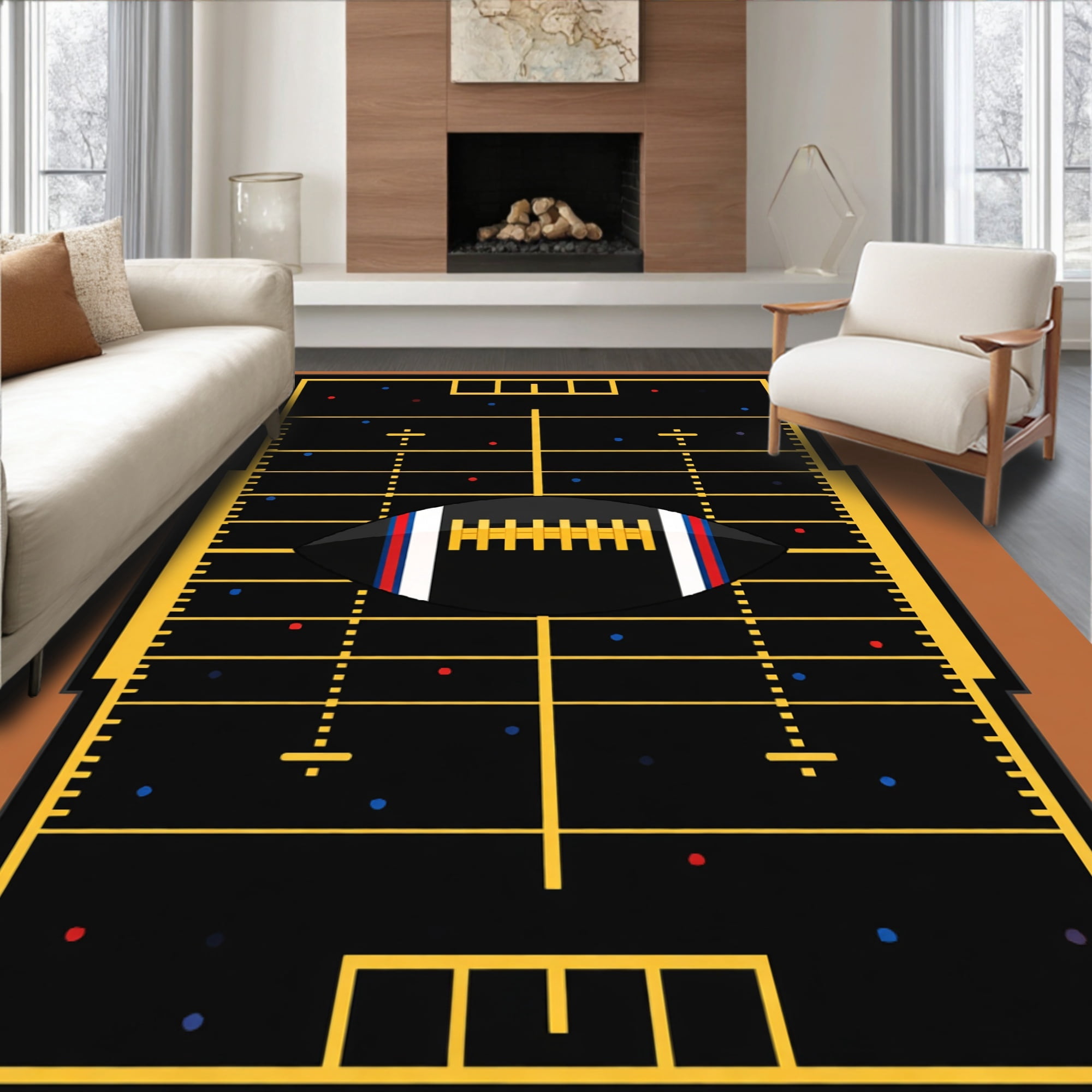 Football Filed Rugg ODIKA 8'x10' Machine Washable Non-Slip Area Rug, Football Field Yard ...