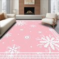 thumbnail image 1 of ODIKA 8'x10' Machine Washable Non-Slip Area Rug, Frosted Snowflake Medallion with Plaid Dots and Winter Flourishes High Traffic Rug with Pad, Pink, 639176, 1 of 8