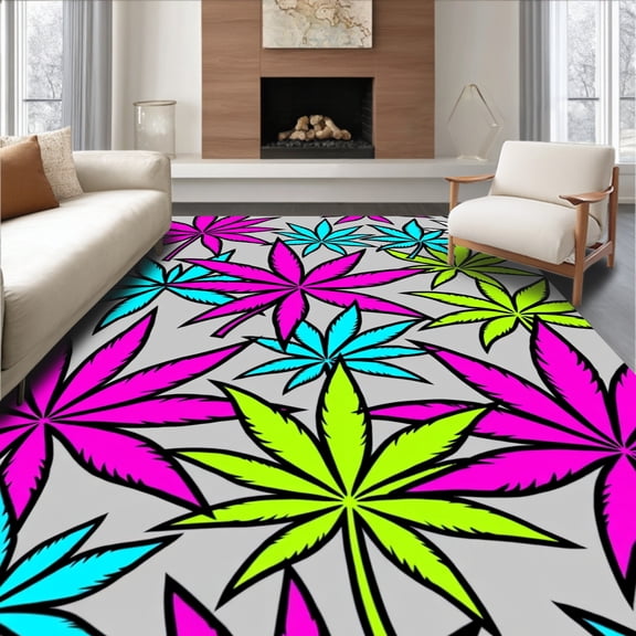 ODIKA 8x10 Machine Washable Non-Slip Area Rug, Funky Jade Exotic Greenery Stylized Arrangement High Traffic Rug, Pink, 678304