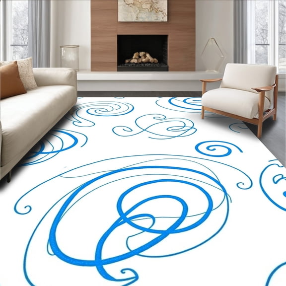 ODIKA 8x10 Machine Washable Non-Slip Area Rug, Galaxy Swirl Abstract Nursery Floor Cover High Traffic Rug, Blue, 556380