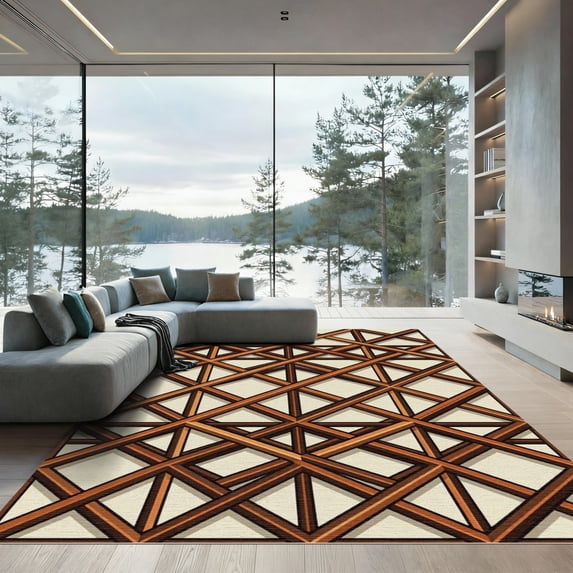 ODIKA 8'x10' Machine Washable Non-Slip Area Rug, Geometric Beige High Traffic Rug, Beige, 1279886