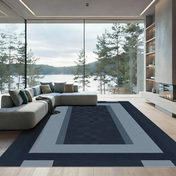 ODIKA 8'x10' Machine Washable Non-Slip Area Rug, Geometric Black High Traffic Rug, Black, 1060741