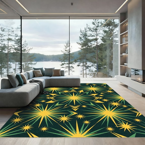 ODIKA 8'x10' Machine Washable Non-Slip Area Rug, Geometric Dark Green High Traffic Rug, Green, 1173873