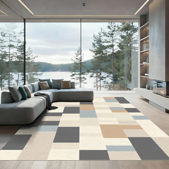 ODIKA 8'x10' Machine Washable Non-Slip Area Rug, Geometric Gray High Traffic Rug, Gray, 1031878