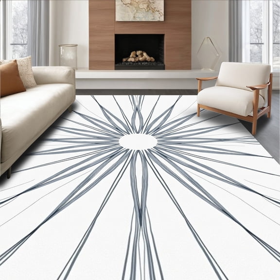 ODIKA 8'x10' Machine Washable Non-Slip Area Rug, Celestial Starburst Medallion Plush Decorative Accent High Traffic Rug, Gray, 480850