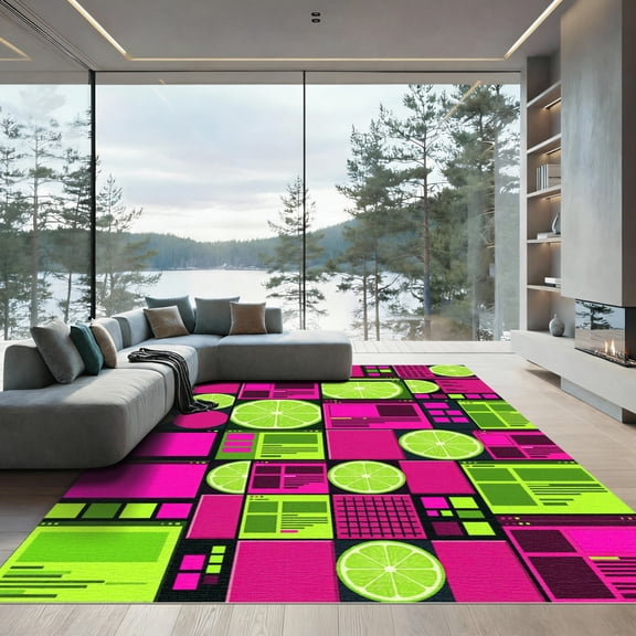 ODIKA 8'x10' Machine Washable Non-Slip Area Rug, Geometric Lime Green High Traffic Rug, Green, 979740