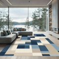 thumbnail image 1 of ODIKA 8'x10' Machine Washable Non-Slip Area Rug, Geometric Navy Blue High Traffic Rug with Pad, Blue, 1057144, 1 of 8