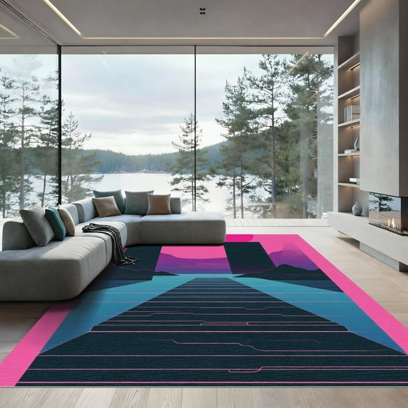 ODIKA 8'x10' Machine Washable Non-Slip Area Rug, Geometric Pink High Traffic Rug, Pink, 1071071