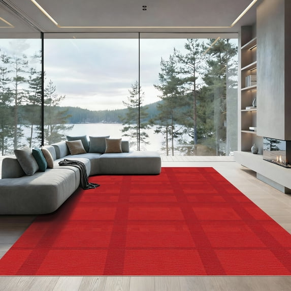ODIKA 8'x10' Machine Washable Non-Slip Area Rug, Geometric Red High Traffic Rug, Red, 1097571