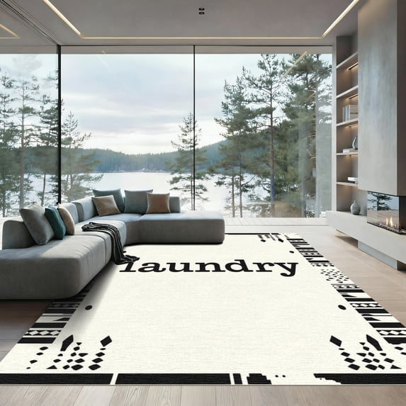 ODIKA 8'x10' Machine Washable Non-Slip Area Rug, Geometric White High Traffic Rug, White, 1042882