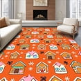 thumbnail image 1 of ODIKA 8'x10' Machine Washable Non-Slip Area Rug, Gingerbread Village Scene Festive Entry with Cookie Houses High Traffic Rug with Pad, Orange, 611607, 1 of 8